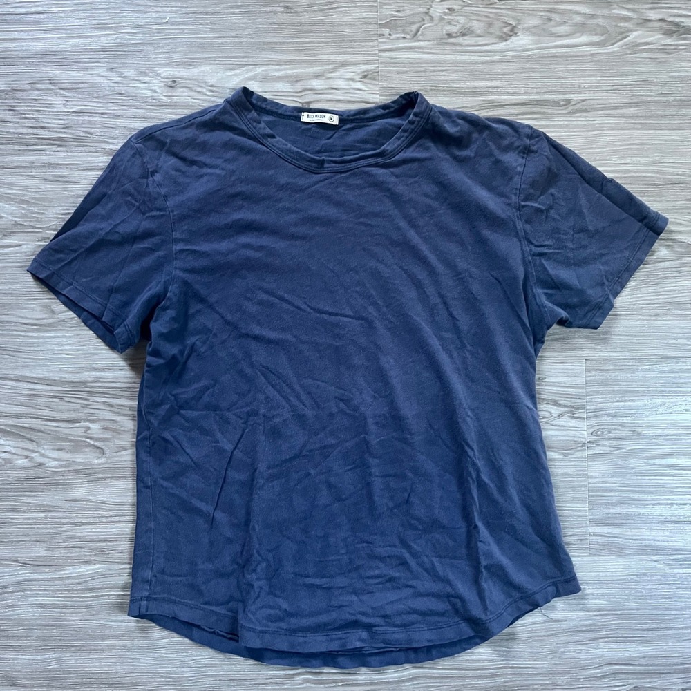 Buck Mason Mens Navy Blue Curved Hem Cotton Crew Neck T-Shirt BM15046.433 Size M